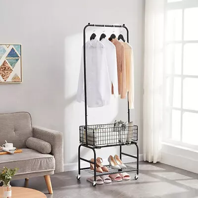 Buy Mobile Clothes Coat Rail Garment Dress Hanging Stand Shoe Rack W/ Laundry Basket • 23.95£