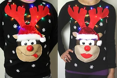 Buy His & Hers Christmas Xmas Jumper - Light Up, Nose, Music - Men & Women Ladies • 42£