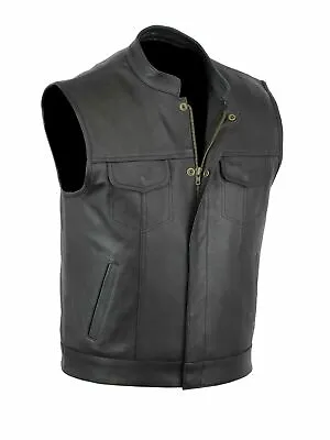 Buy Men Black Real Leather Son Of Anarchy Motorcycle Vest - Black Waistcoat • 45.99£