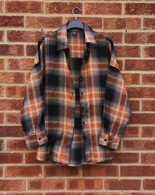 Buy Primark Orange Black Check Shirt Jacket Halloween Gingham Top Oversized Flannel • 17£
