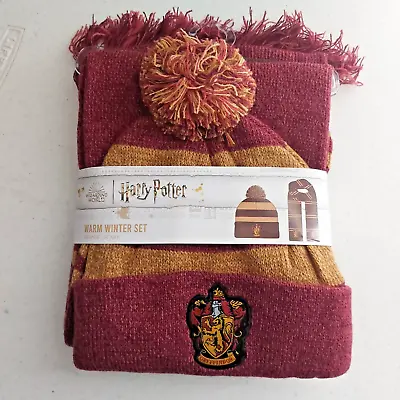 Buy Harry Potter Knit Hat & Scarf Gryffindor Hogwarts Winter Beanie Gift Set New • 19.27£