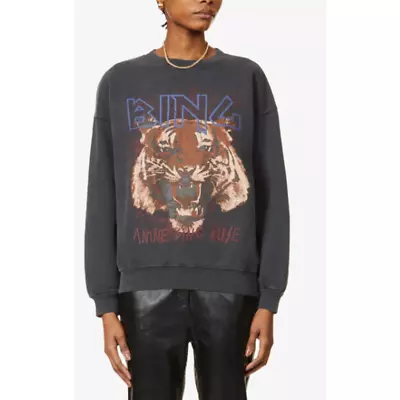 Buy Anine Bing Muse Small Tiger Graphic Sweatshirt Cotton Pullover Crew Neck • 113.66£