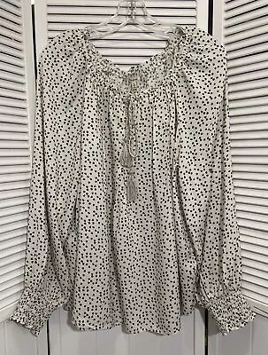 Buy Max Studio Womens XL Ivory Black Hearts Blouse NWT Peasant Top Tie Front Boho • 25.20£