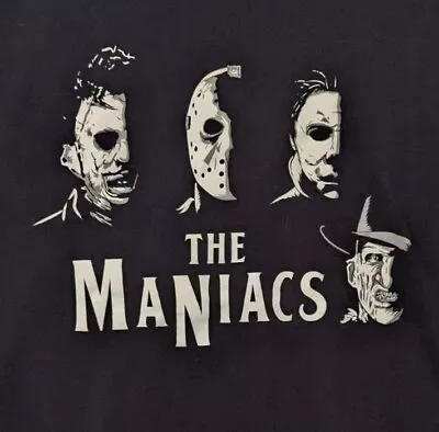 Buy The Maniacs Horror Mens Shirt Medium | Leatherface Jason Freddy Mike Myers • 10.95£