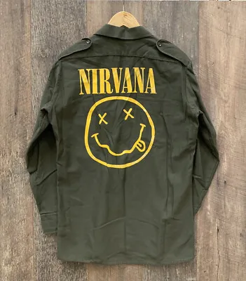 Buy Vintage Nirvana German Military Shirt Green WAHLER 8355 1990s - Large • 49.99£