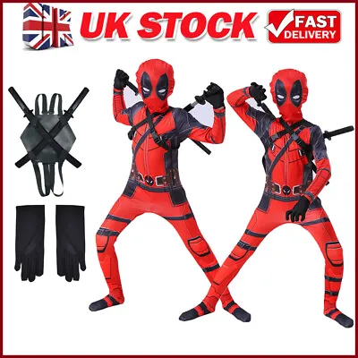 Buy Kids Deadpool Costume Mask Bodysuit Boys Superhero Cosplay Party Fancy Dress Red • 19.94£