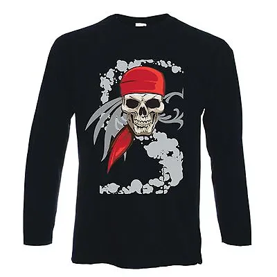 Buy PIRATE SKULL LONG SLEEVE T-SHIRT - Pirates Fancy Dress Goth Crossbones -FREE P&P • 15.95£