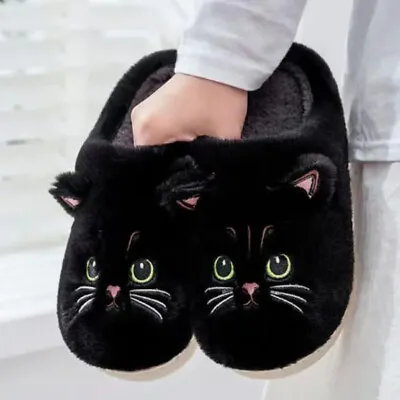 Buy Cute Cartoon Cat Slippers Warm Plush Slides Indoor Non-Slip Floor Slipper • 9.96£