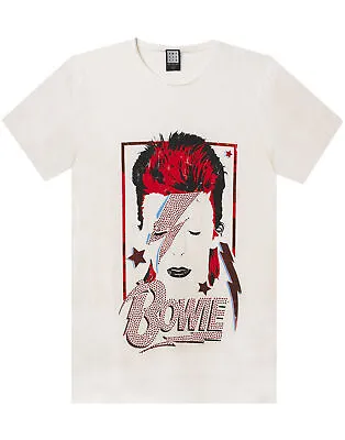 Buy Amplified David Bowie Aladdin Sane Album White Diamante Men's T-Shirt • 34.99£