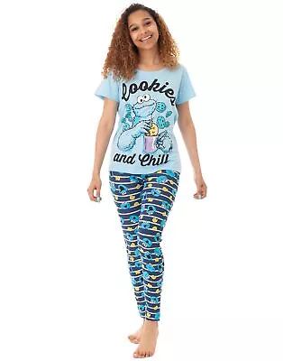 Buy Sesame Street Blue Short Sleeve Long Leg Pyjama Set (Womens) • 19.99£