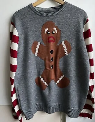 Buy Christmas Jumper Day Easy Gingerbread Man Stripey Sleeved  Size L Sweater  • 8.99£