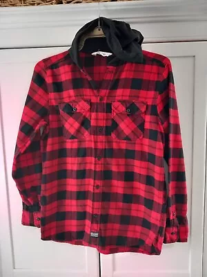 Buy H&M Checked Hoodie/shirt (height 164cms) 13-14years Red/black Used • 3£