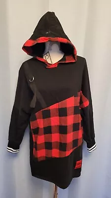 Buy Studio Black Red Check Long Hoodie Jumper Emo Goth Oversized Size 12 14 16 • 3£