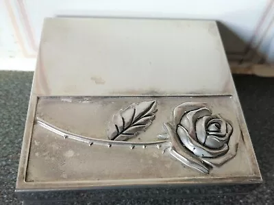 Buy Unique Silver Metal Jewellery Box-Rose On Top.H-4x9x9cm,W-360g.Heavy/Collectible • 12.80£