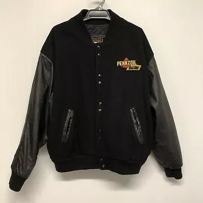 Buy Pennzoil Racing Vintage Siricco Mens Varsity  Bommer Jacket Leather Wool Size L • 53.73£