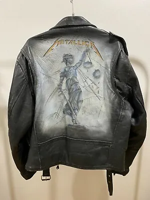 Buy Vintage Akaso Metallica And Justice For All Hand Painted Leather Jacket, L, Mens • 393.97£