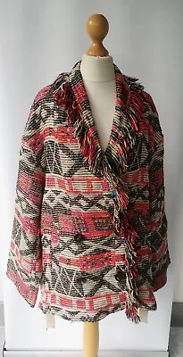 Buy Zara Women's Coat Jacket Size XS - S 8 10 12 Red Black Tribal Festival Fringed • 29.99£