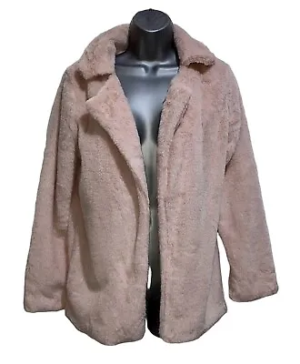 Buy Ladies Light Pink Soft Faux Fur Coat Stylish Open Going Out Jacket Warm Cosy M • 12.99£