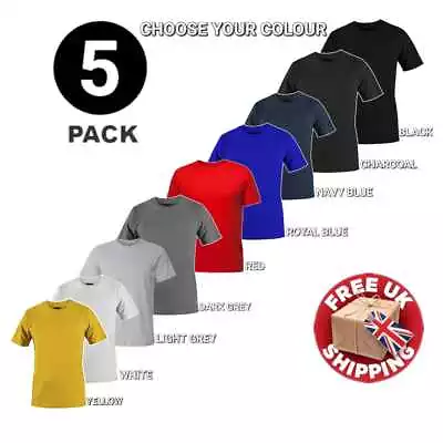 Buy T-Shirt Multi Pack Mens Plain 100% Cotton Solid Colour Short Sleeve Blank Basic • 16.99£
