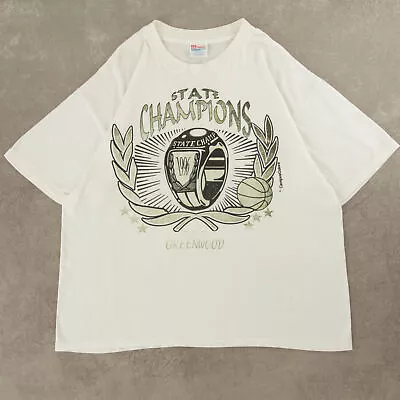 Buy Hanes Vintage 90s State Champ Single Stitch Graphic T-Shirt XL Men's White • 28£
