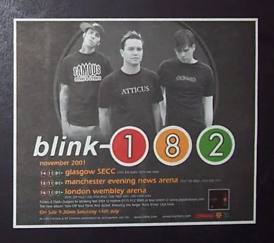 Buy Blink 182 Take Off Your Pants And Jacket Tour 2001 Sm. Poster Type Concert Ad V1 • 4.73£