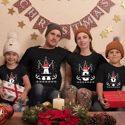 Buy Unique Alphabet Letters Santa Cap Reindeer Family Matching Christmas T-Shirt#MC • 8.99£