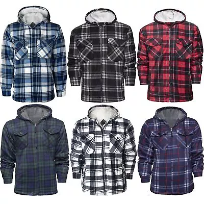 Buy Mens Hooded Fleece Lumber Jack Shirt Fur Lined Padded Sherpa Jacket Worker Warm • 22.89£