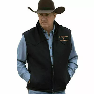 Buy Yellowstone Men Vest Wool Black Embroidery Logo Jacket Free Ship • 70.80£