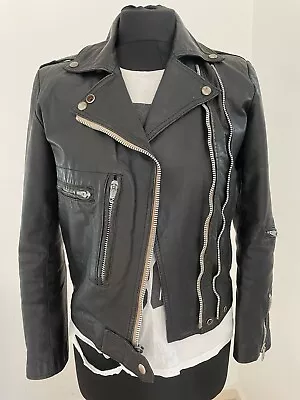 Buy Vintage 70s Motorcycle Leather Jacket XS S 34 36 Black Biker Skinny Indie Rock • 125£