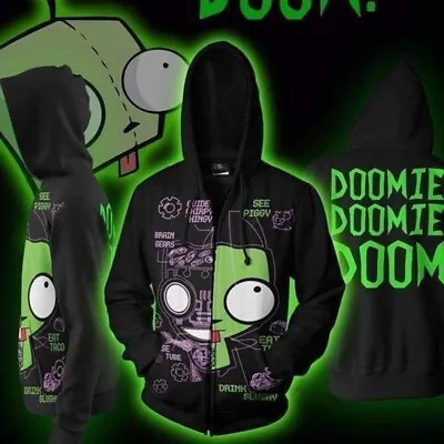 Buy Invader Zim GIR In His Dog Disguise Doom Hoodie Costume Zip Up Jacket Sweatshirt • 14.34£