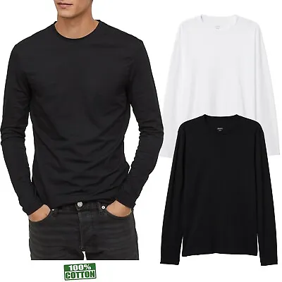 Buy Mens 2's Pack Long Sleeve T-shirt 100% Cotton Plain Premium Lightweight Tee  • 14.99£