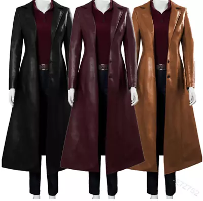 Buy New Steampunk Women Long Leather Jacket Trench Coat Motor Biker Slim Overcoat • 38.39£