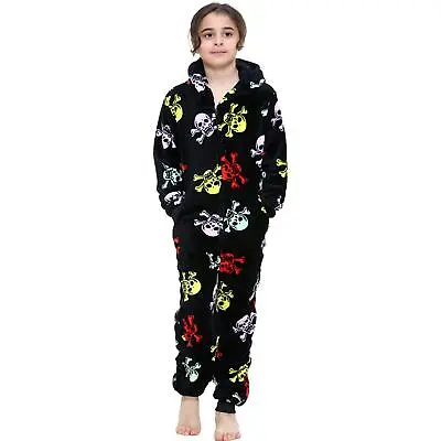 Buy Kids Girls Boys Fun Skull Print A2Z Onesie One Piece Black & Multi Pyjama Sets • 16.99£