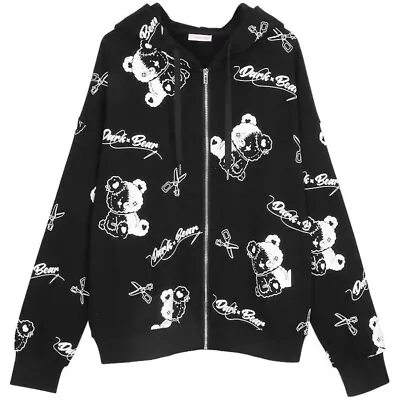 Buy Womens Harajuku Gothic Dark Bear Hoodie Punk Scissors Zip Oversized Loose Jacket • 25.19£