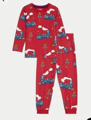 Buy New Boys Train Pattern Pyjamas Marks And Spencer Size 6-7 Years Xmas  • 12£
