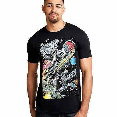 Buy Official Star Wars Mens Millennium Falcon Battle T-shirt Black S-2XL • 13.99£