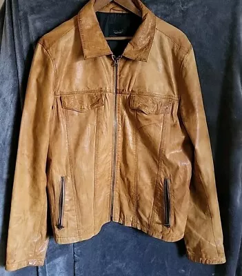 Buy ZARA Tan Brown Retro Leather Zip-up Trucker Classic Jacket Mens XL  • 34£
