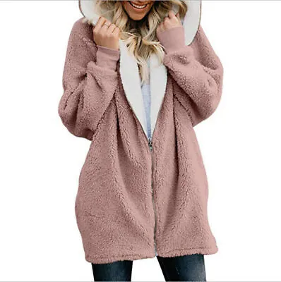 Buy Womens Teddy Bear Fleece Hoodie Ladies Casual Baggy Zip Up Hooded Jacket Coat UK • 15.43£