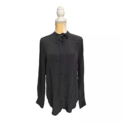 Buy Anine Bing Silk Tie Neck Blouse Size L Large Black Long Sleeve Top • 62.72£