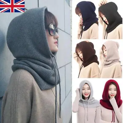 Buy Womens Winter Warm Hat Knitted Scarf Hooded Neck Warmer Thick Windproof Hats Cap • 13.94£