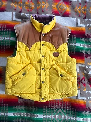 Buy Vintage Rocky Mountain Featherbed Vest - 80's Duck Down And Leather Yolk • 180£