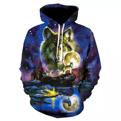 Buy Galaxy Animal Star Wolf Casual Women Men 3D Print Hoodies Pullovear Sweatshirts • 20.39£