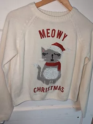 Buy Girls Meowy Christmas Jumper Age 14-15 • 2.50£