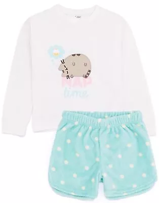 Buy Pusheen Blue Long Sleeve Short Leg Pyjama Set (Girls) • 16.99£