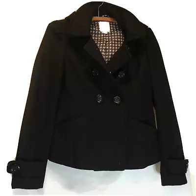 Buy Anthropologie Tulle Wool Black Military Pea Coat Jacket Women's Size S • 37.88£