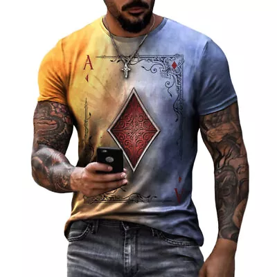 Buy Mens Printed Slim Fit T Shirt Muscle Tops Gym Casual Crew Neck Short Sleeve Tee • 10.99£
