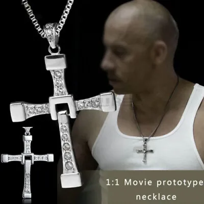 Buy Men Silver Cross Chain Necklace Fast Furious Dominic Toretto Pendant Jewelry DIY • 2.99£