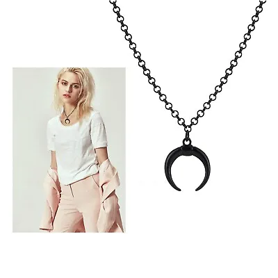 Buy Black Crescent Moon Pendant Chain Fashion Jewellery Necklace Men Woman Gift UK • 3.99£