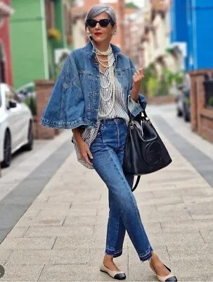 Buy Zara New Woman Zw Asymmetric Denim Cape Mid Blue One Size M 6186/051 • 55.99£