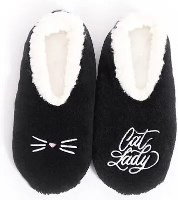 Buy Black Fun Cat Design SnuggUps Slipper Socks Slippers Sherpa Fleece Suedette • 15.99£